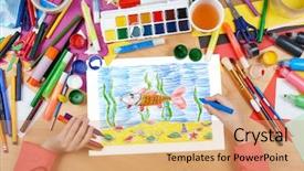  Presentation with sea cartoon - Amazing PPT theme having drawing fish underwater and sea backdrop and a coral colored foreground