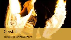  Presentation with colourful kids drawing - Audience pleasing PPT theme consisting of man fire show - drawing flaming trails backdrop and a yellow colored foreground