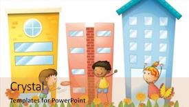  Presentation with kids playing - Slide deck consisting of drawing flower butterfly - illustration of the kids playing background and a yellow colored foreground