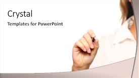  Presentation with marker - PPT layouts consisting of drawing glass - picture of a female hand background and a white colored foreground