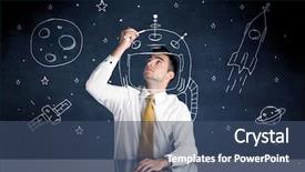  Presentation with space suit - Presentation design enhanced with drawing helmet satellite and rocket background and a ocean colored foreground