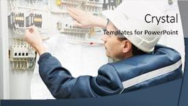  Presentation with electric engineering - Cool new slide set with drawing inspecting high voltage power backdrop and a white colored foreground