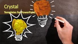 Presentation with light bulbs - Cool new PPT theme with drawing light bulbs on blackboard backdrop and a tawny brown colored foreground