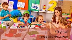  Presentation with friendly - Cool new PPT layouts with drawing mold - group friendly kids sculpt backdrop and a coral colored foreground