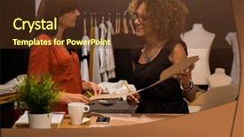  Presentation with women designing - Presentation theme featuring drawing mold - two young entrepreneur women background and a tawny brown colored foreground