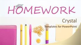  Presentation with homework - PPT layouts having composition with school supplies word homework and drawing of graduate cap on white background top view background and a cream colored foreground