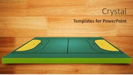  Presentation with sports field - Beautiful presentation theme featuring drawing of sports field against wooden flooring backdrop and a yellow colored foreground