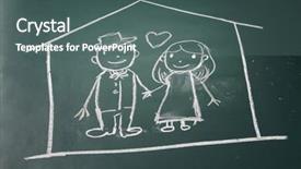  Presentation with wife - Slides having drawing on the chalkboard husband and wife in love protected in a house background and a ocean colored foreground