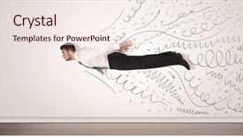  Presentation with flying - Colorful presentation enhanced with business man flying with hand backdrop and a sky blue colored foreground