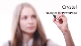  Presentation with narrative pen - Audience pleasing PPT layouts consisting of drawing glass - young businesswoman with pen backdrop and a white colored foreground