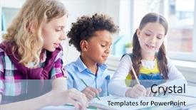  Presentation with pencils - Presentation theme with drawing picture together in copybook background and a light blue colored foreground