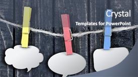  Presentation with chat - Amazing PPT layouts having chat bubbles hanging on clips backdrop and a ocean colored foreground