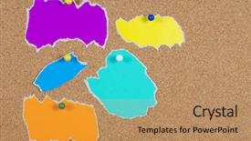  Presentation with corkboard - Presentation theme featuring collection of various note papers on corkboard background and a coral colored foreground