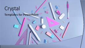  Presentation with grey - Presentation theme consisting of pink eraser - set of stationery on grey background and a light blue colored foreground
