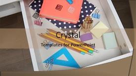  Presentation with desk - Presentation design having stationery in open desk drawer background and a coral colored foreground