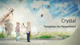 Presentation with children painting - Amazing PPT theme having drawing room - two children of school age backdrop and a lemonade colored foreground