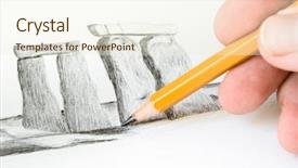  Presentation with stonehenge - Audience pleasing PPT theme consisting of drawing-stonehenge-with-pencil backdrop and a cream colored foreground