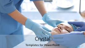  Presentation with cosmetology clinic - Cool new theme with drawing therapy - young woman at cosmetology clinic backdrop and a light blue colored foreground