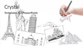  Presentation with travel japan - Colorful PPT theme enhanced with drawing travel around the world backdrop and a white colored foreground