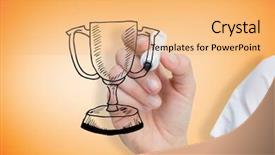  Presentation with winners announcement - PPT theme with drawing winners cup against orange background and a  colored foreground