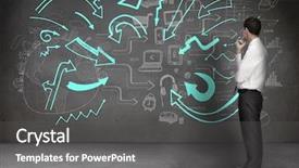  Presentation with arrows - Presentation theme featuring backlit image of a wheat stubble field with straw bales and ridges it is a sunny day in the summer season background and a tawny brown colored foreground