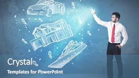  Presentation with rich - Presentation design consisting of drawn car yacht and house background and a teal colored foreground