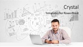  Presentation with desk - Audience pleasing presentation theme consisting of drawn charts at the background backdrop and a white colored foreground