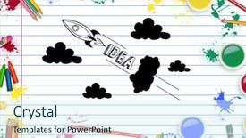  Presentation with water color - Audience pleasing PPT theme consisting of drawn cloud shapes and rocket backdrop and a sky blue colored foreground