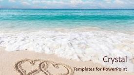  Presentation with hearts - PPT theme consisting of hearts drawn on the beach background and a lemonade colored foreground