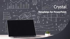  Presentation with laptop computers around the world backgroun - Beautiful presentation design featuring drawn pie charts graphs number backdrop and a dark gray colored foreground