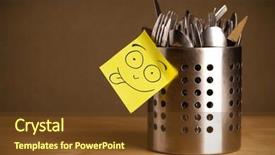  Presentation with stuck - Beautiful slide deck featuring drawn smiley face on a note stuck on a cutlery case backdrop and a tawny brown colored foreground