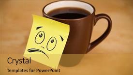  Presentation with post it note - Presentation design with drawn smiley face on a post-it note sticked on a coffee cup background and a gold colored foreground