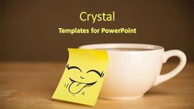  Presentation with stuck - Slides featuring drawn smiley face on a note stuck on a cup background and a tawny brown colored foreground