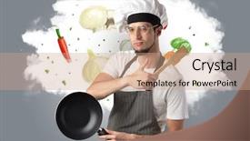  Presentation with mushroom cloud - Slides with drawn vegetables on cloud background and a coral colored foreground