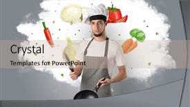  Presentation with mushroom cloud - Slide set with drawn vegetables on cloud background and a coral colored foreground