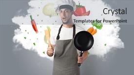  Presentation with mushroom cloud - Beautiful PPT theme featuring drawn vegetables on cloud backdrop and a light gray colored foreground