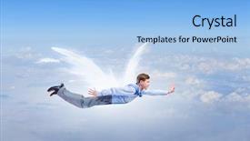  Presentation with flying - Cool new PPT theme with drawn wings flying in sky backdrop and a light blue colored foreground