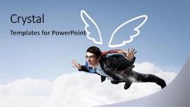  Presentation with sky diving skydiving - Presentation theme having drawn wings flying in sky background and a light blue colored foreground