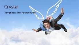  Presentation with angel wings stairway to heaven - Slides having drawn wings flying in sky background and a light blue colored foreground