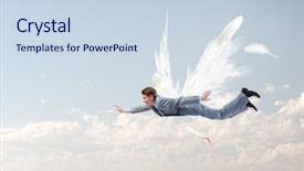  Presentation with flying - PPT layouts with drawn wings flying in sky background and a sky blue colored foreground