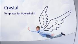  Presentation with flying - Colorful slide set enhanced with drawn wings flying in sky backdrop and a  colored foreground