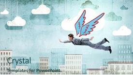  Presentation with flying - Cool new slide deck with drawn wings flying in sky backdrop and a  colored foreground