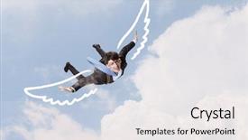  Presentation with flying angel - Slide set featuring drawn wings flying in sky background and a white colored foreground