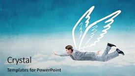  Presentation with flying - Amazing slide set having drawn wings flying in sky backdrop and a  colored foreground