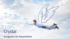  Presentation with flying - Audience pleasing slide set consisting of drawn wings flying in sky backdrop and a sky blue colored foreground