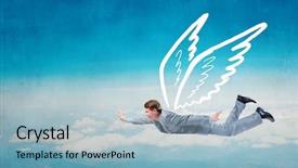  Presentation with flying - Slide deck featuring drawn wings flying in sky background and a light blue colored foreground