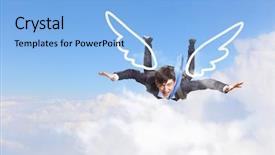  Presentation with flying angel - Audience pleasing PPT theme consisting of drawn wings flying in sky backdrop and a  colored foreground