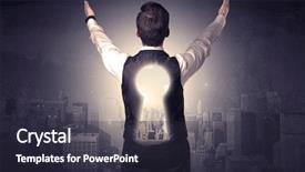  Presentation with keyhole - Beautiful PPT theme featuring dream analysis - young businessman standing and thinking backdrop and a  colored foreground