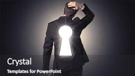  Presentation with keyhole - Presentation design consisting of dream analysis - young businessman standing and thinking background and a dark gray colored foreground