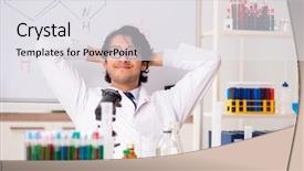 Presentation with chemist - PPT theme featuring dream analysis - young funny chemist in front background and a  colored foreground